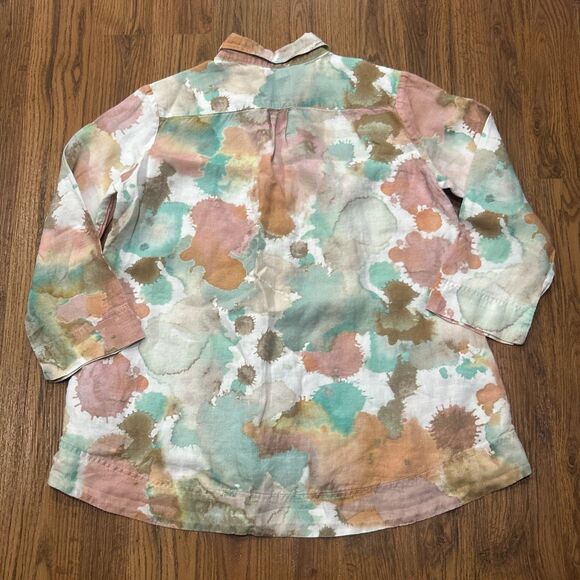 I Linen Tunic Top Womens Large Blouse Paint Splatter Hawaiian Shirt Pockets - Picture 5 of 5